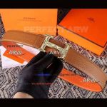 Perfect Replica Hermes Puce Leather Belt Orange Back Gold Buckle